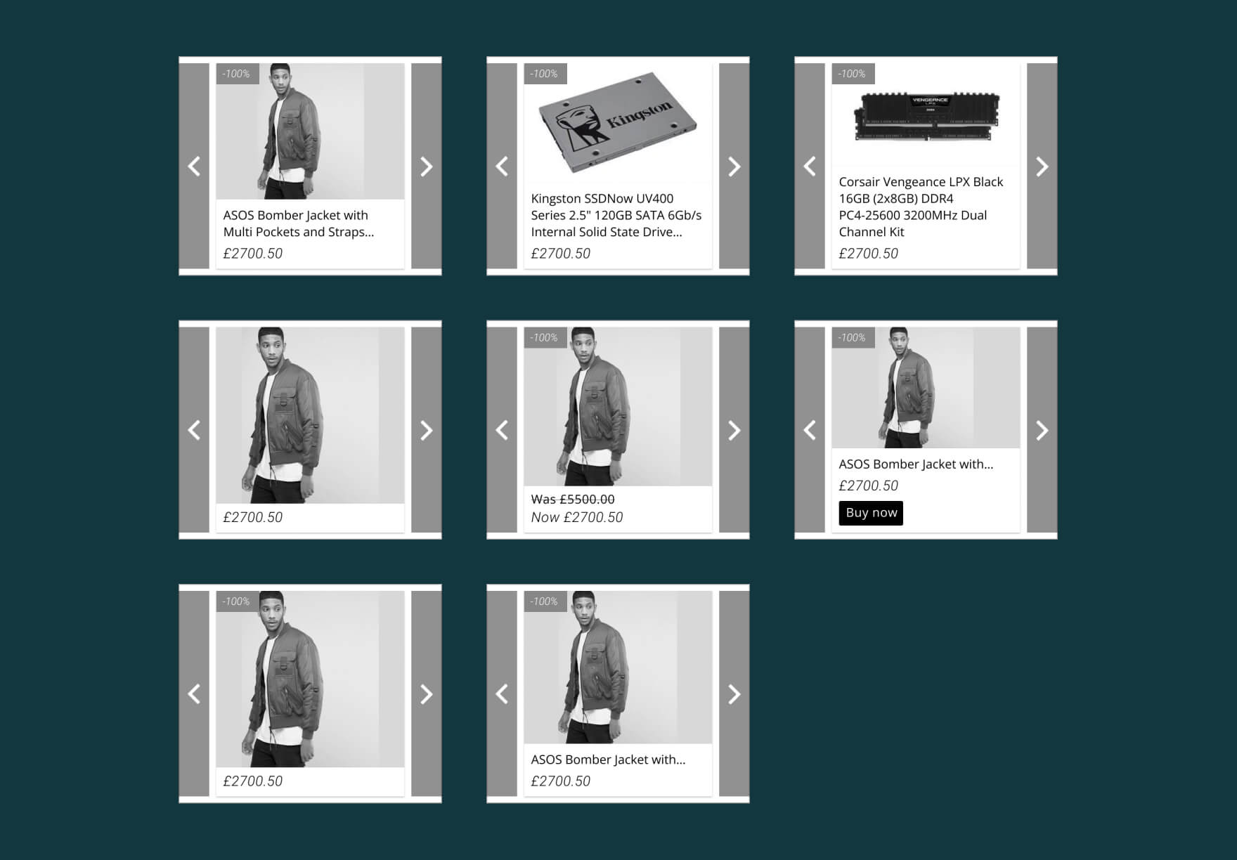 
	An image showing 8 different configurations of a digital advert template.