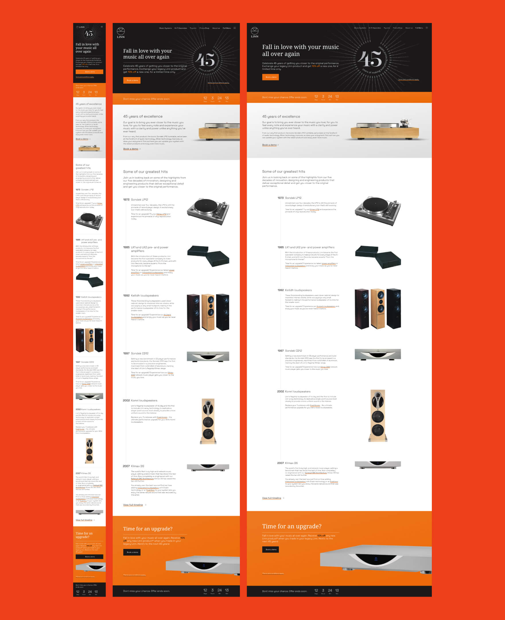 Finished designs for the summer promotion landing page displayed at mobile, tablet and desktop breakpoints.